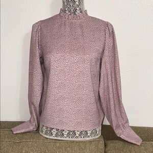 MAISON d AMELIE Pink Ruffled Puff Sleeve Blouse with Mandarin Collar
